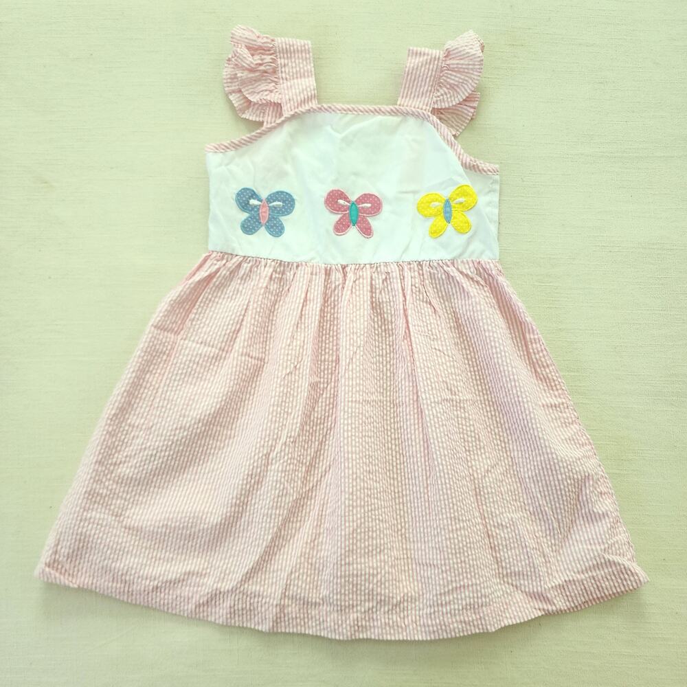 Charming Pink and White Kids Dress with Butterfly Accents